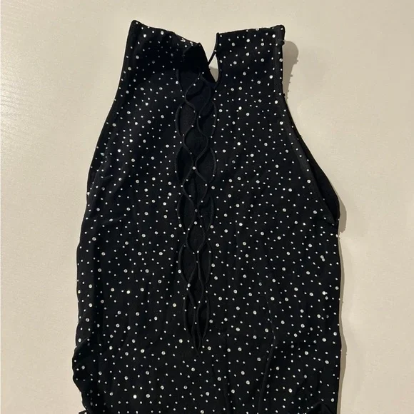 SHEIN Black Rhinestone Lace-Up High-Cut Bodysuit - Picture 4 of 9